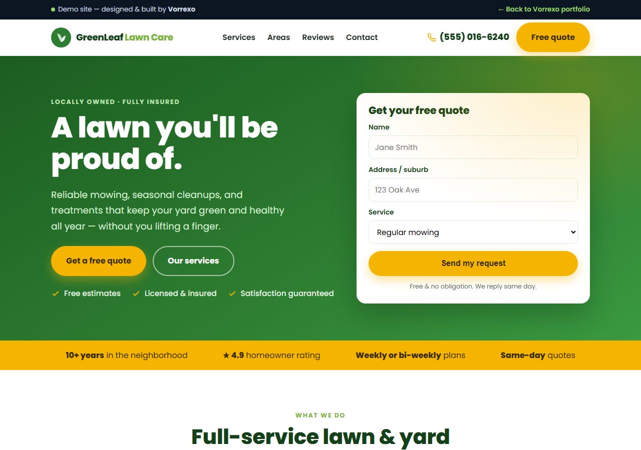 GreenLeaf Lawn Care website preview