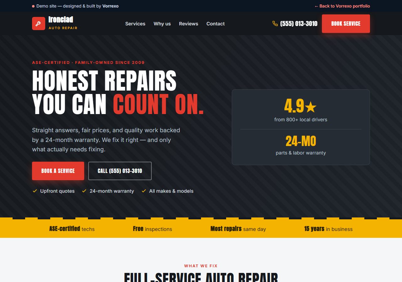 Ironclad Auto Repair website preview